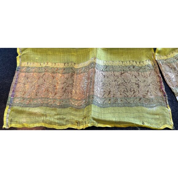 Vintage Scarf Yellow & Gold 100% Pure Silk Gold Thread Floral Pattern Handwoven - Picture 10 of 10